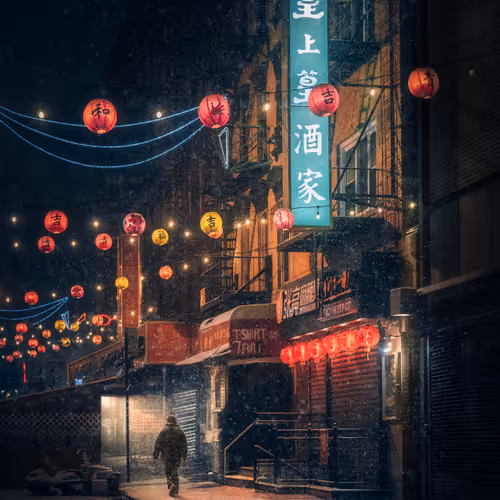 A Wintry Night in Chinatown by Mindzeye