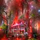 Red enchanted forest and dance of colors
