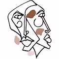 Surreal faces one line drawing art - old