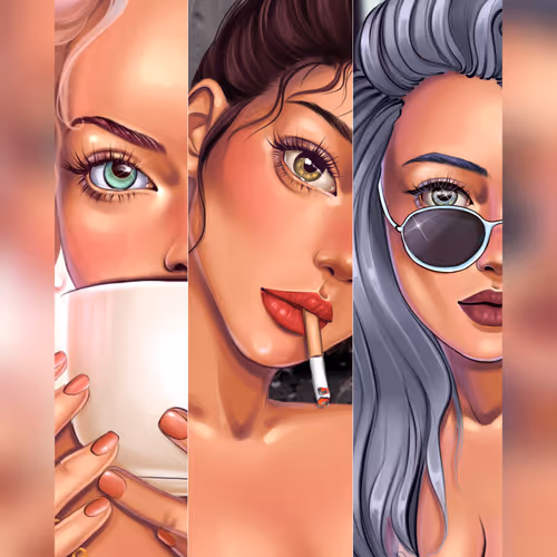 Girls on the background of windows