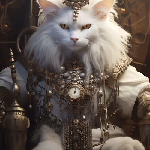 A White Cat's Elegance Unveiled through Myriad Costumes