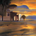 Villa in sunset and at dawn