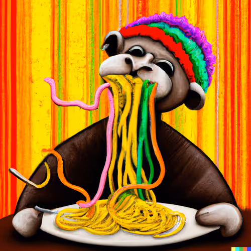 Monkey eating spaghetti