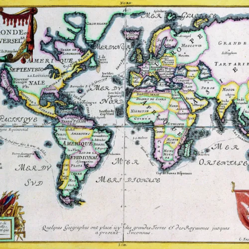 Colorful 18th-century French world map.