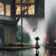 Little girl in the rain