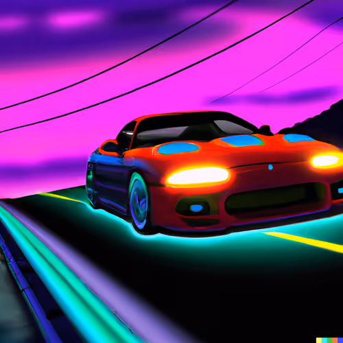 Car driving on a neon road