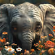 Sad Elephant between flowers