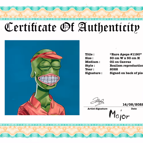 MajorArt physical artworks - Certificates of Authenticity
