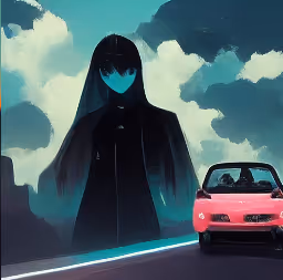 anime girl and car