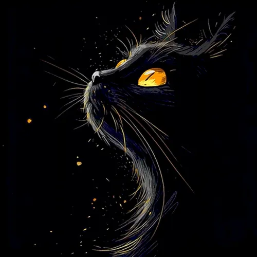 Black Cat Golden Gaze in Shadow