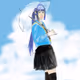 Blue girl with umbrella