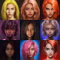 Neon faces of non-existent people