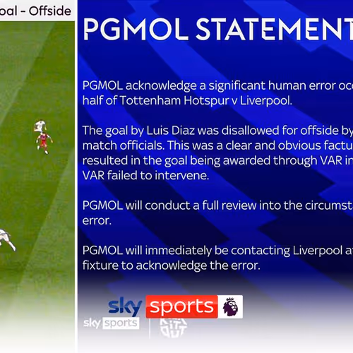 PGMOL Statement: Admission of Human Error Disallowing Liverpool Goal
