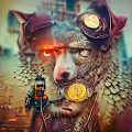 wolf with a bitcoin