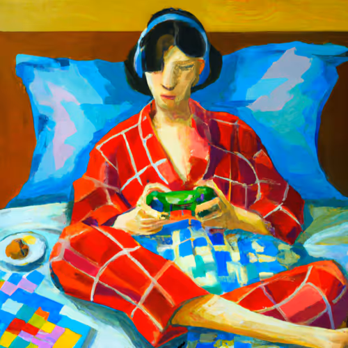 Woman Playing Playstation in bed