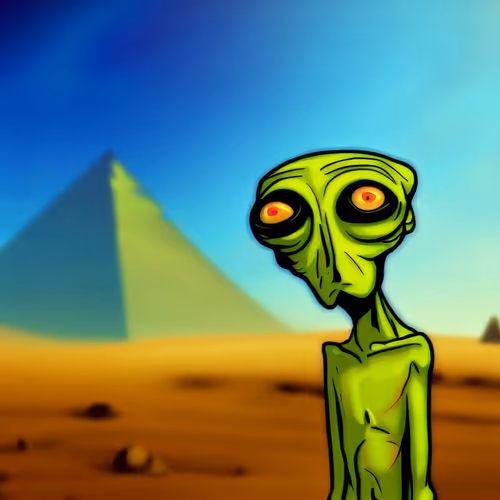 Green alien in the desert