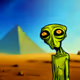 Green alien in the desert