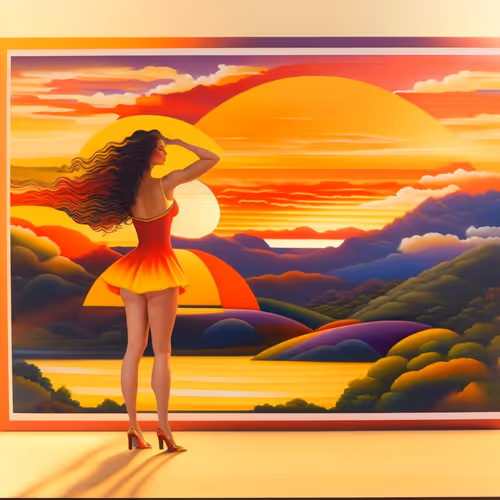 The Beautiful Brunette Woman Facing the Sea