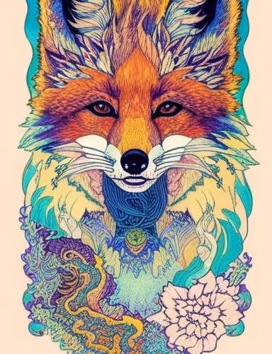 Detailed illustration of a fluffy fox