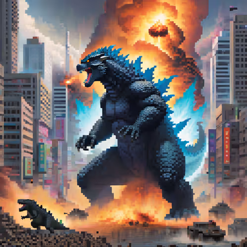 Pixel art of King Kong x Godzilla
