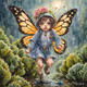 Cute butterfly girl in the rain