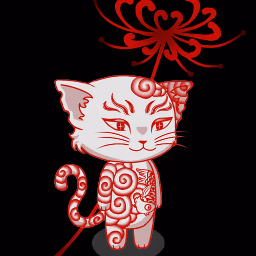 Red Japanese Tattoo Cat #47