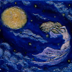 "Dance with the Moon" 3D Relief Textured Oil Painting by Tsukiyo Hoshikage