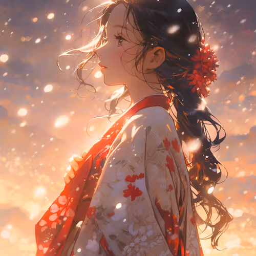 kimono girl in the snow