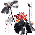 Lotus oriental ink painting