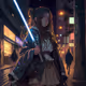 girl with jedi sword