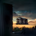 Sunset gracing an abandoned house