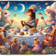 whimsical illustration of anthropomorphic animals engaging in a tea party