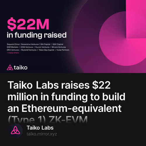 Taiko Labs raises $22 million in funding to build an Ethereum-equivalent (Type 1) ZK-EVM 2792