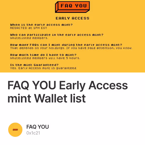 FAQ YOU Early Access mint Wallet list 18/500