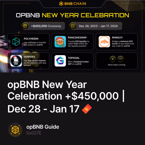 opBNB New Year Celebration +$450,000 | Dec 28 - Jan 17 🧧 38/500
