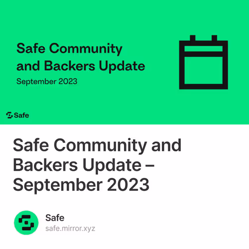 Safe Community and Backers Update – September 2023 23