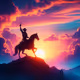 silhouette of a cowboy riding into the sunset