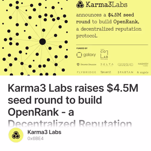 Karma3 Labs raises $4.5M seed round to build OpenRank - a Decentralized Reputation Protoco