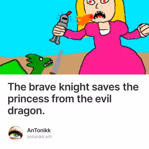 The brave knight saves the princess from the evil dragon.