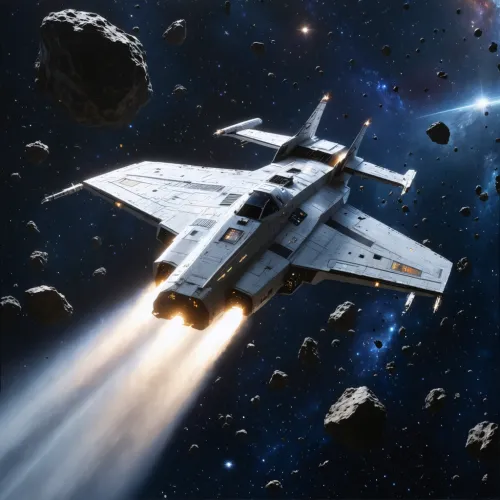 Starship flies to dark asteroids.