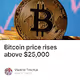 Bitcoin price rises above 25000