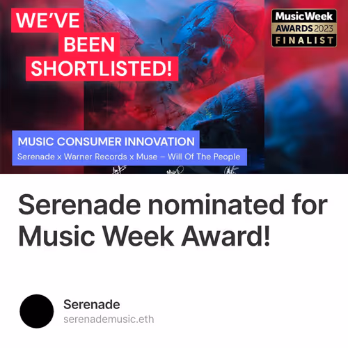 Serenade nominated for Music Week Award!