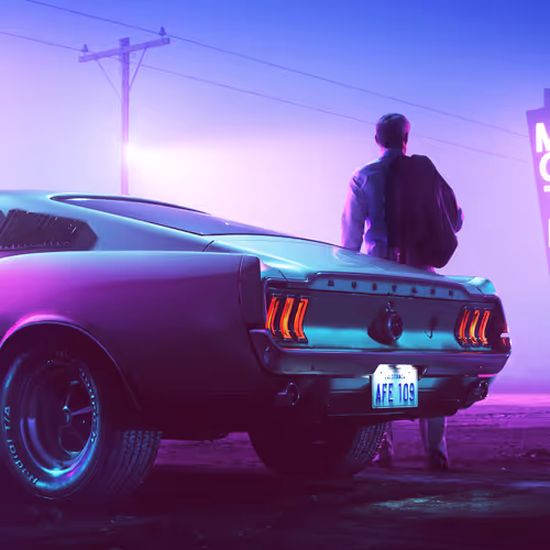 ford-mustang-gt-fastback-drive-motel-neon