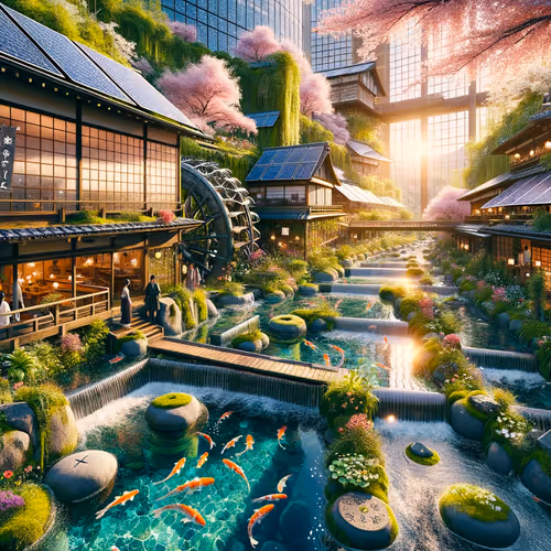 Future coordinated between technology and nature, based on Japanese garden