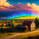 Vivid Rainbow, Rustic Barns, Countryside Bliss