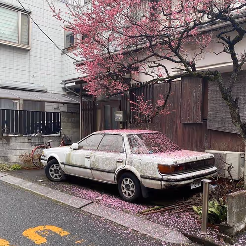 car in flowers