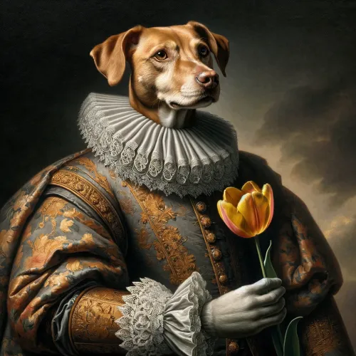 Dogs with Tulips