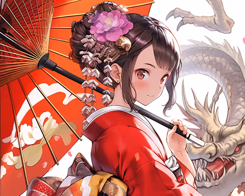 KIMONO Girl and Zodiac Animal