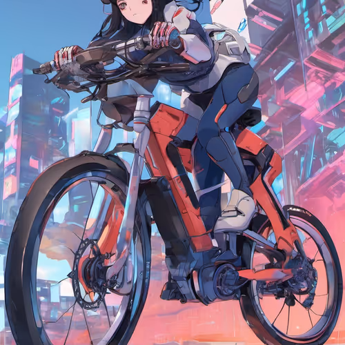 Sci-Fi Girl Riding Bike