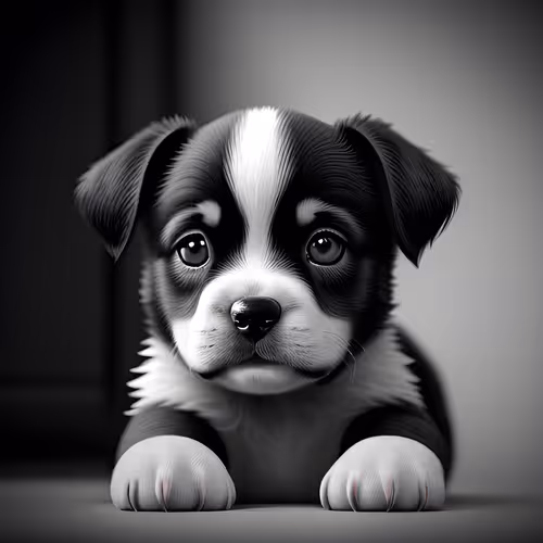 Cute puppy in black and white pencil painting